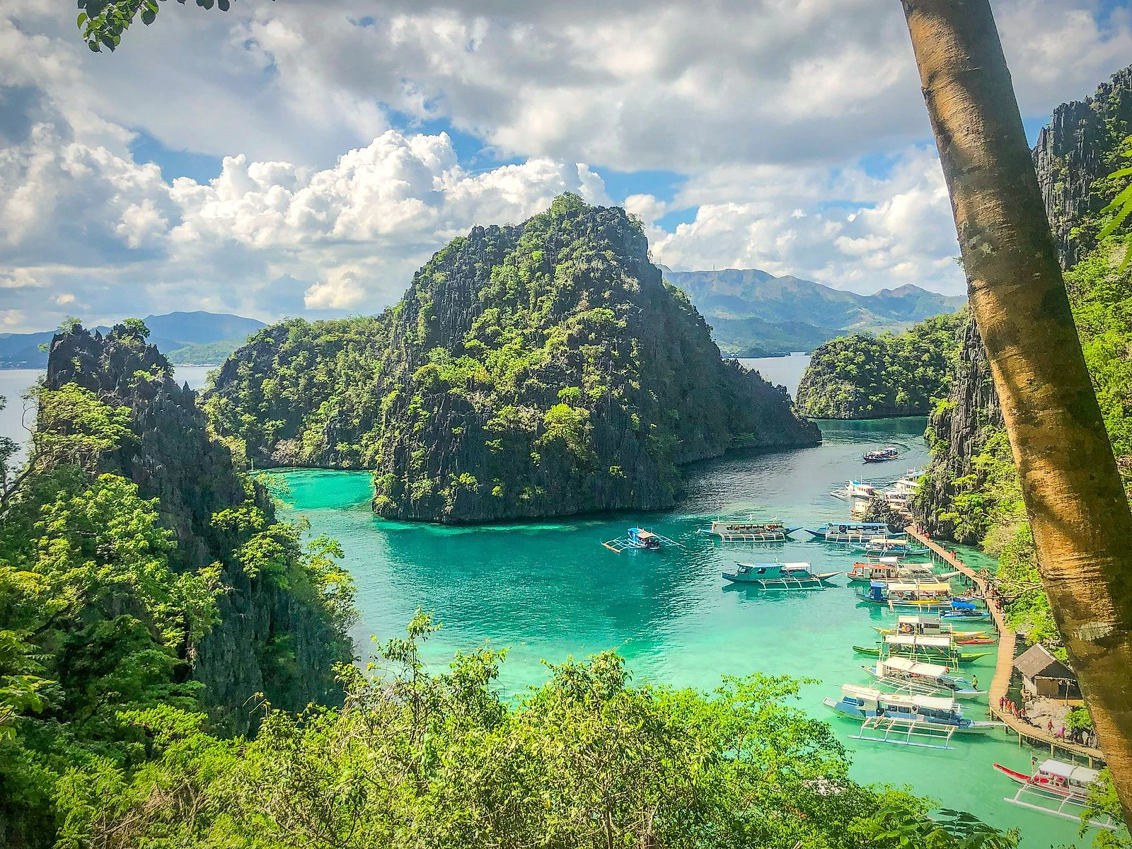 Hidden tropical lagoon surrounded by limestone cliffs